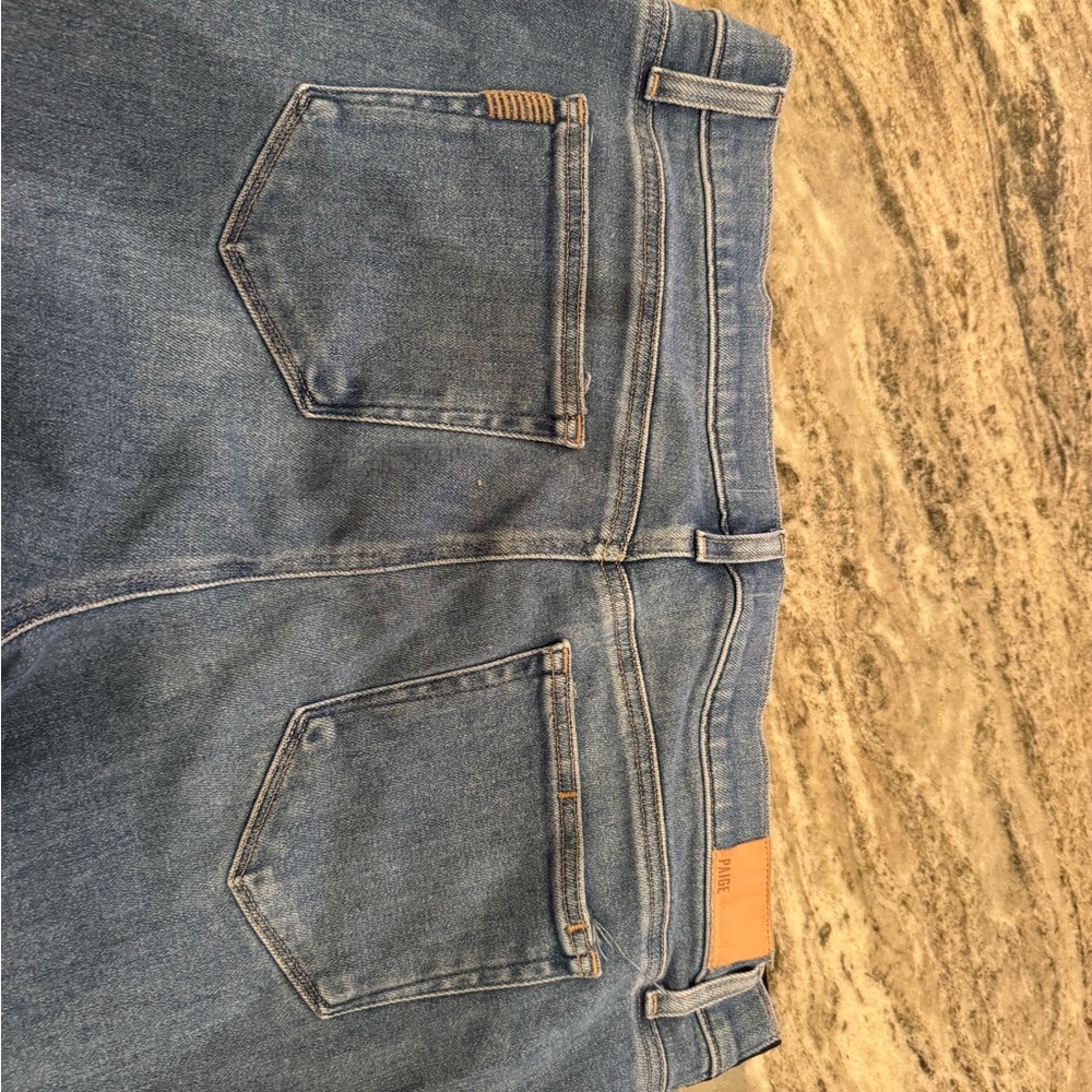 PAIGE Blue Straight Leg Jeans with Black Waistband - Picture 5 of 5